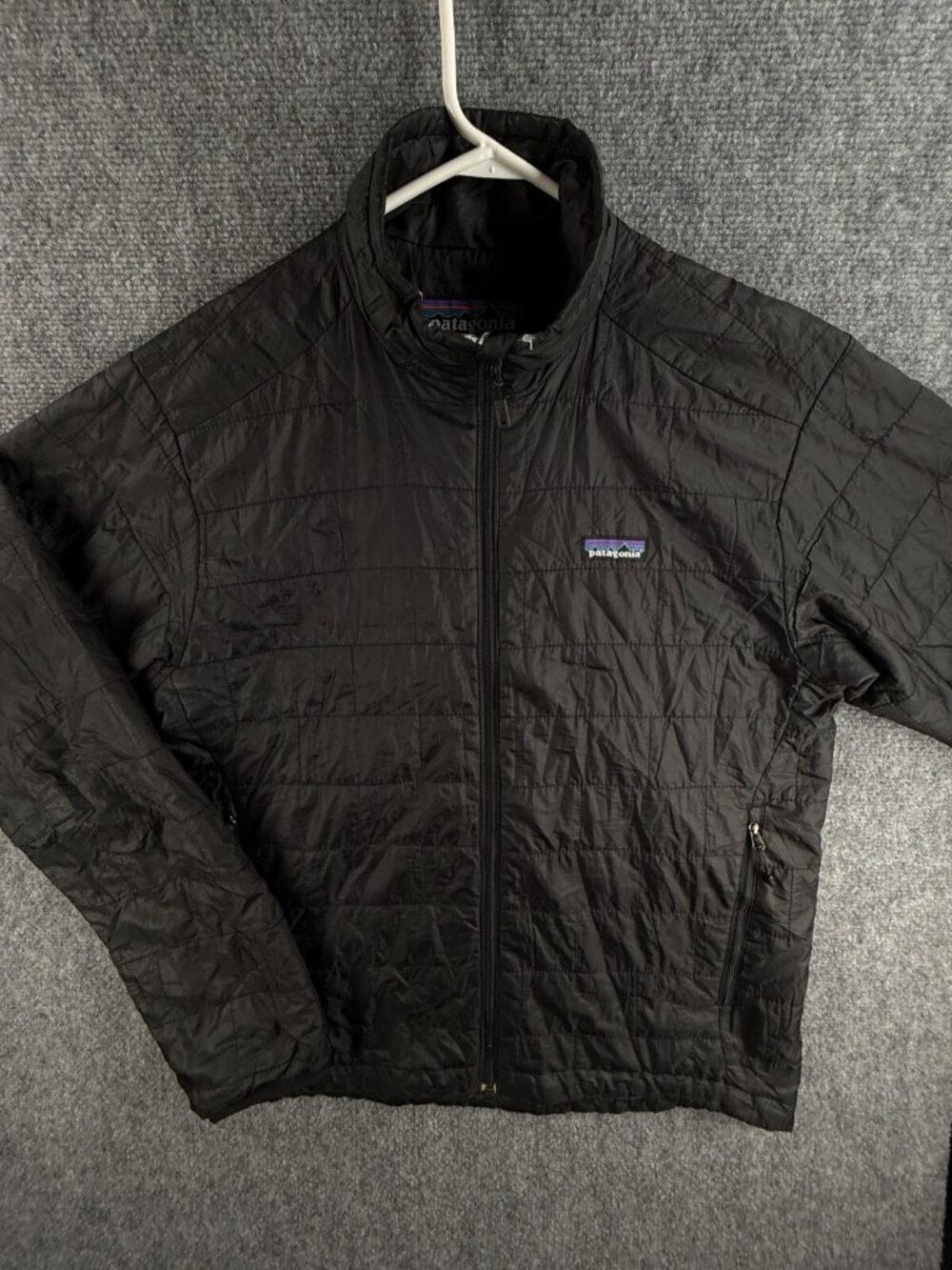 Patagonia Black Quilted Insulated Jacket Full Zip Pockets Logo Small Primaloft